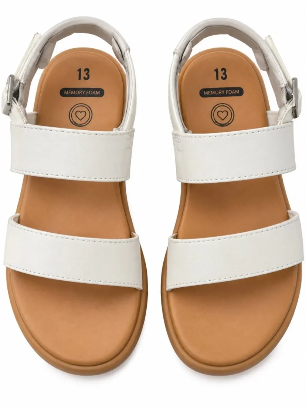 Wonder Nation Girls Sandals Size 13 White Memory Foam Ankle Strap Flat Shoes